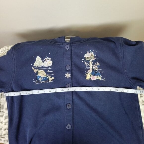 COTTAGE Cove Sweatshirt Button Cardigan Embroidery Winter Blue L - Picture 8 of 11